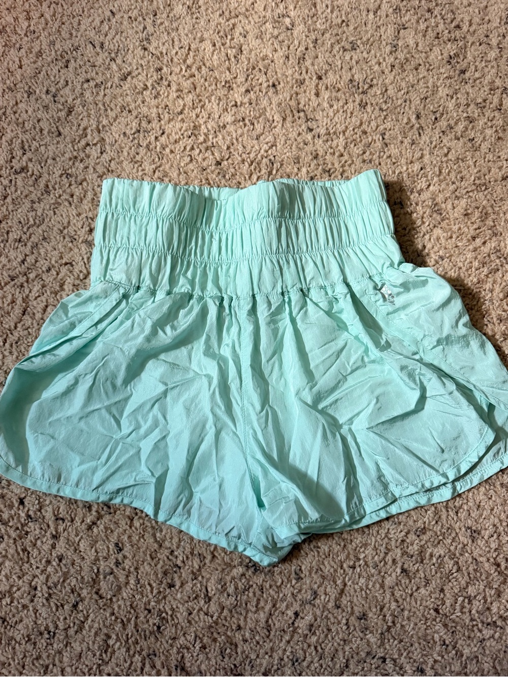 FP Movement by Free People Mint Green High-Waist Smocked Shorts